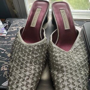 Silver Beaded Women's Mules